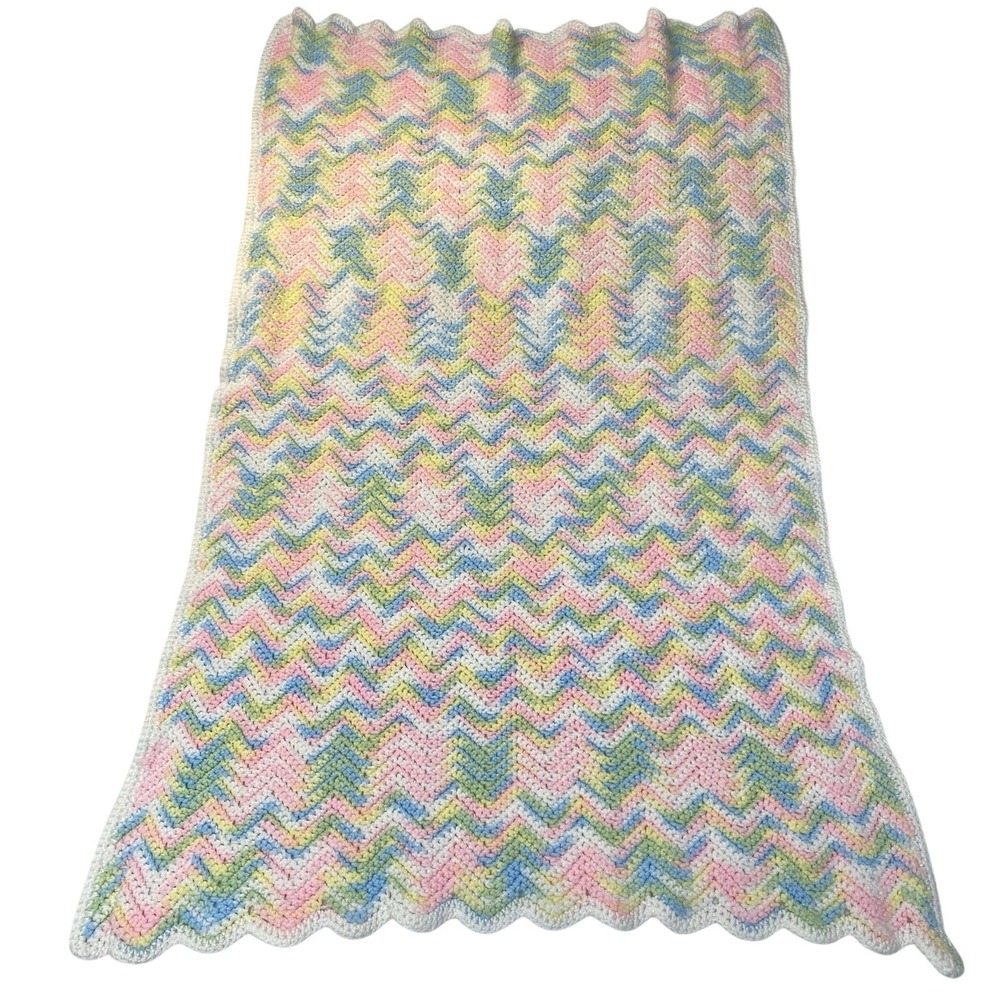 Handmade Baby Blanket Pastel Chevron Knit 30x44 Nursery Soft Unisex